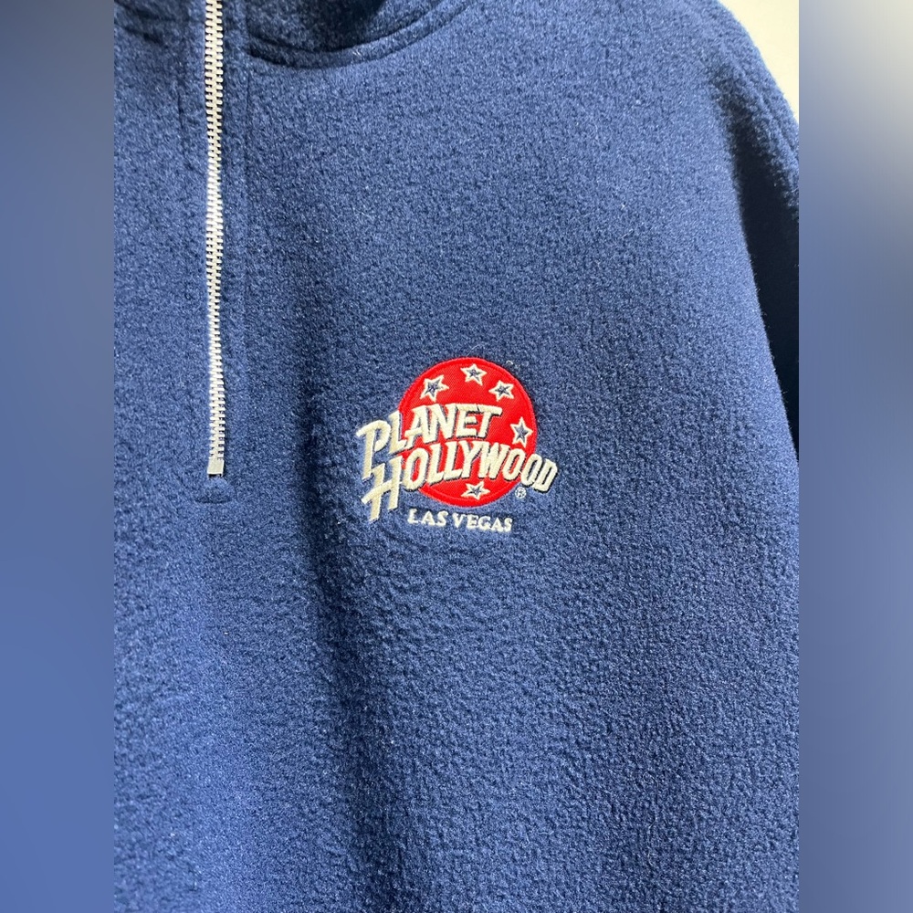 VTG Planet Hollywood Las Vegas navy blue fleece quarter-zip pullover jacket Xl - Picture 2 of 7